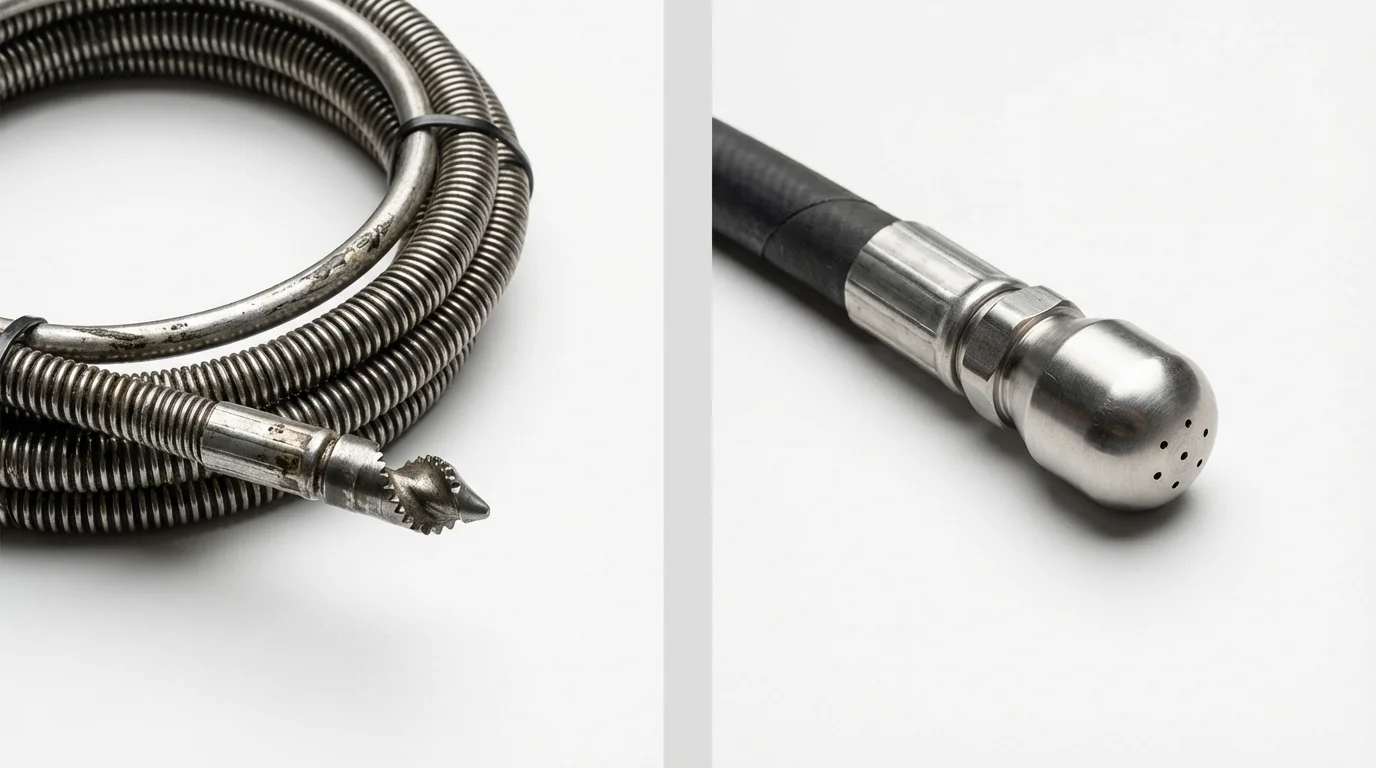 Drain snake cable and hydro jetting nozzle used for drain cleaning in Salida, CA
