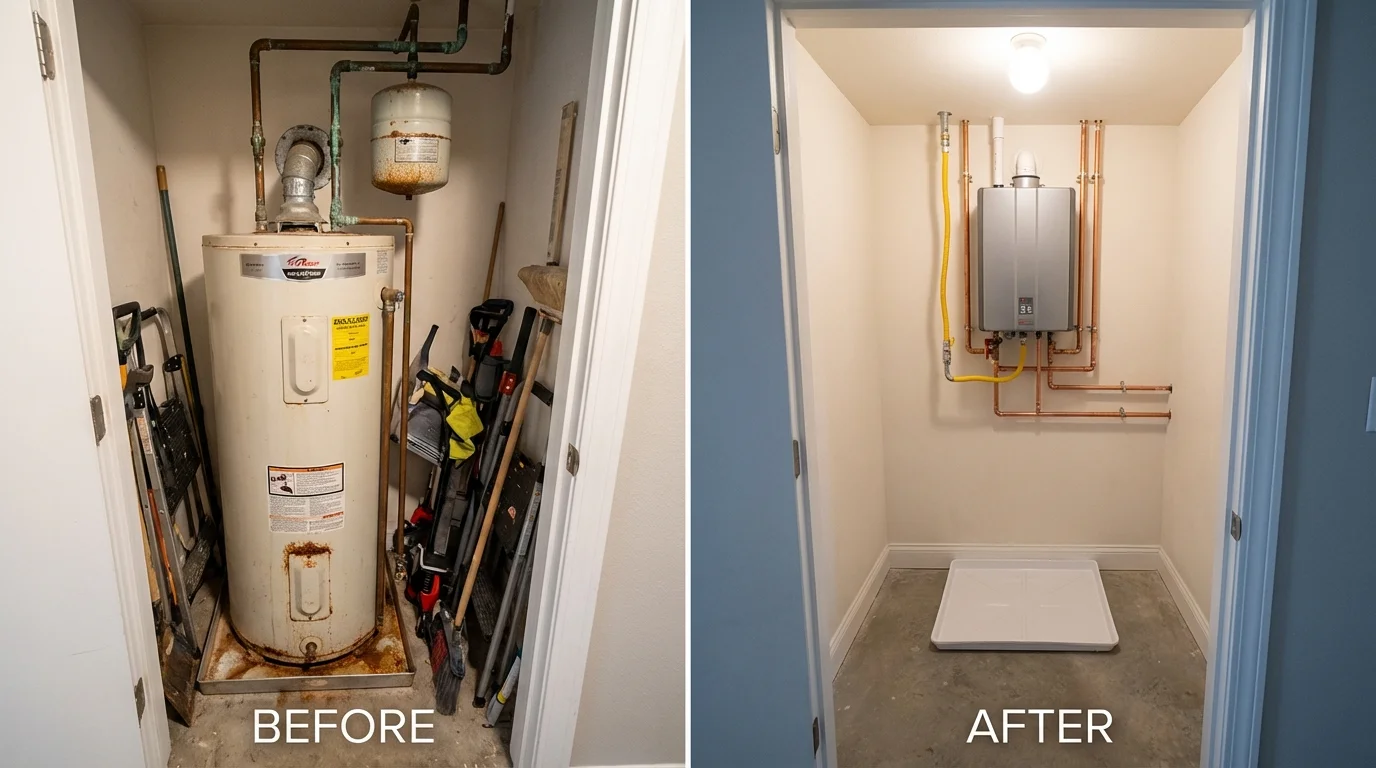 Tank water heater versus wall-mounted tankless unit comparison for Salida, CA homeowners